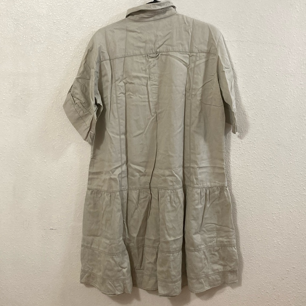 MNG  casual dress short sleeve cotton Beige pocket collared Size M - Picture 2 of 16